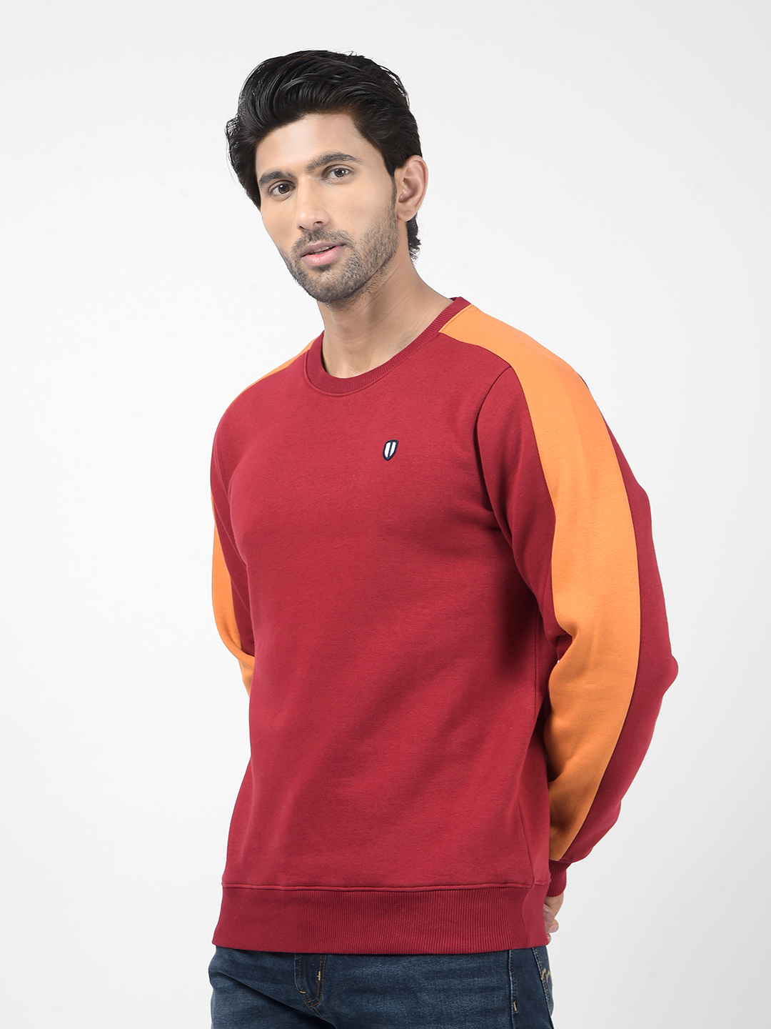 Numero Uno Men Color Block Maroon Sweat Shirt